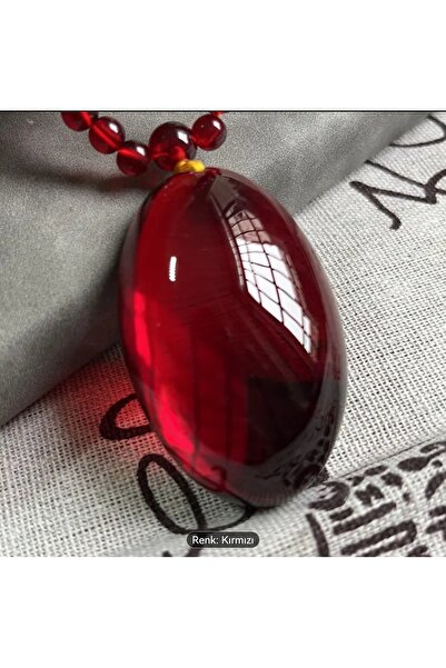 ORGANICYOU ZHENPING Şık Oval Kehribar Kolye - Şarap Kırmızısından Derin Kırmızıya Geçişli