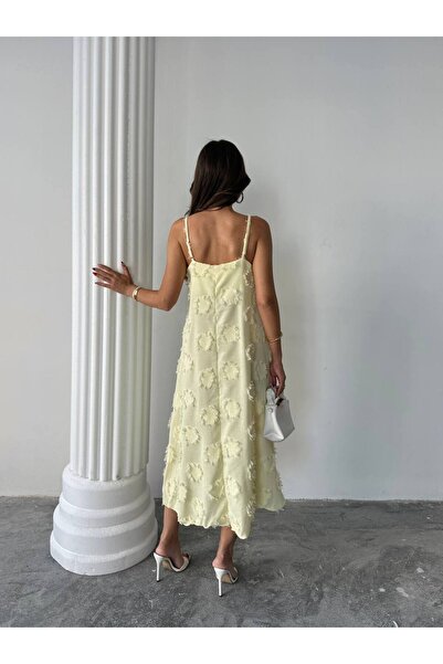 Swass Püskül Detaylı Midi Elbise Sarı