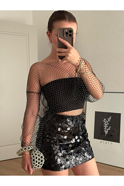 BAŞARAN Μίνι φούστα με μαύρη παγιέτα