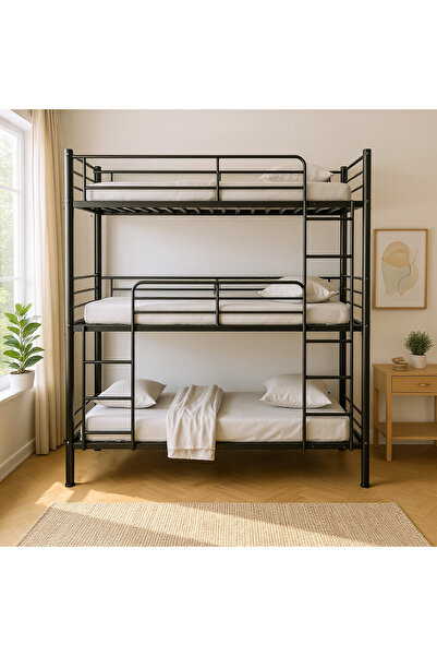 Home Box سرير موفو كودا المعدني الثلاثي بطابقين مع سلم - 90×200 سم