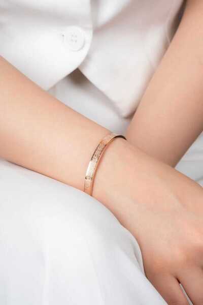 stainless steell Mat Rose Gold Çelik Ayetel Kürsi Yazılı Bileklik 6mm
