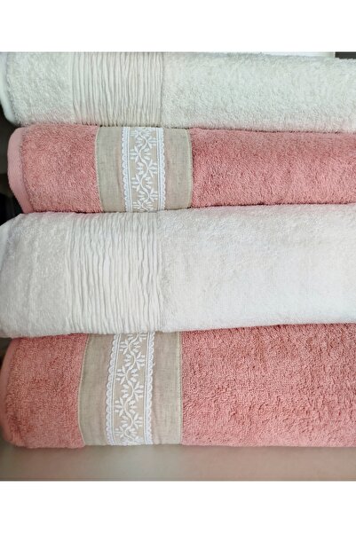 Nurpak Tuana Linen Guipure 4 Piece Boxed Bathroom Set 2 Pieces 90X150 cm 2 Pieces 50X90 cm