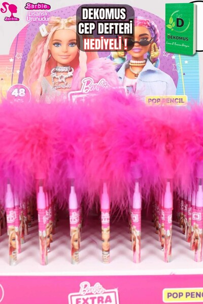 Barbie "DEKOMUS CEP DEFTERİ HEDİYELİ" LİSANSLI 2'Lİ TÜYLÜ YUMURTLAYAN KURŞUN KALEM