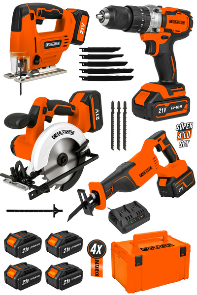 Graizer T 21 V Marangoz Seti 4 Sarjli Darbeli Akülü Vidalama Daire Testere Ti...