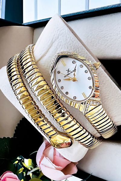 Daniel Klein Snake Watch Model - Women's Wrist Watch, Waterproof Gold Color Steel Band - Bracelet Gift Gdkb2011C1