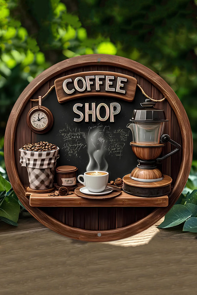 kutuTR Coffee Shop Temalı UV Baskılı 3D GÜRÜNÜMLÜ MDF Duvar Süsü – DT077