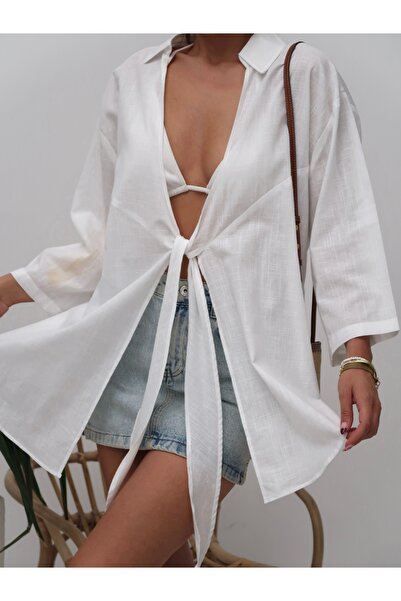 Paw Garage Cămașă pareo cu o singură cravată din in pentru femei