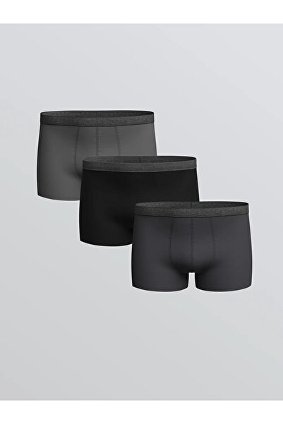 LC Waikiki Ανθρακί Standard Mold Cotton Flexible Ανδρικό Μπόξερ 3 Τεμαχίων