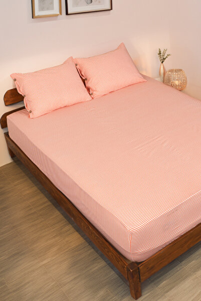 Larispera Double Fitted Sheet Set Cotton Yarn Dyed 180X200Cm Buttoned Pillowcase (50X70Cm2Pcs)