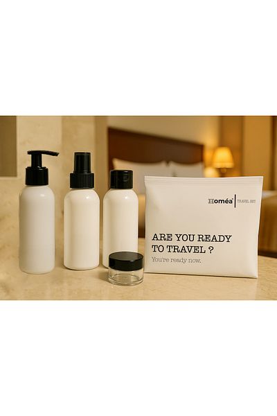 ROYALGROSS Plastic Travel Size 100ml White Bottle and Jar Set of 4 – Travel Kit with Bag