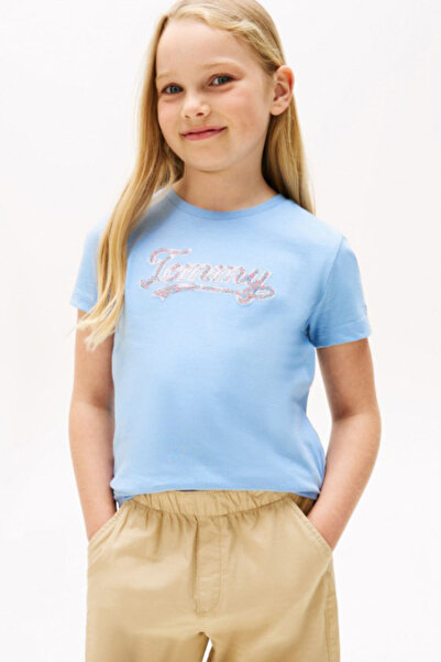Tommy Hilfiger Kız Çocuk Payetli Yazı İşlemeli T-Shirt - Açık Mavi