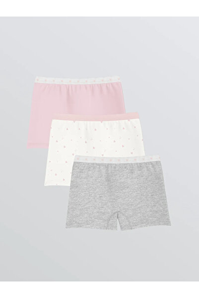 LC Waikiki LCW Kids Ekru Desenli Kız Çocuk Boxer Seti 3'lü