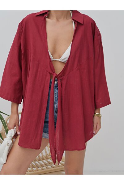 Paw Garage Cămașă pareo cu o singură cravată din in pentru femei