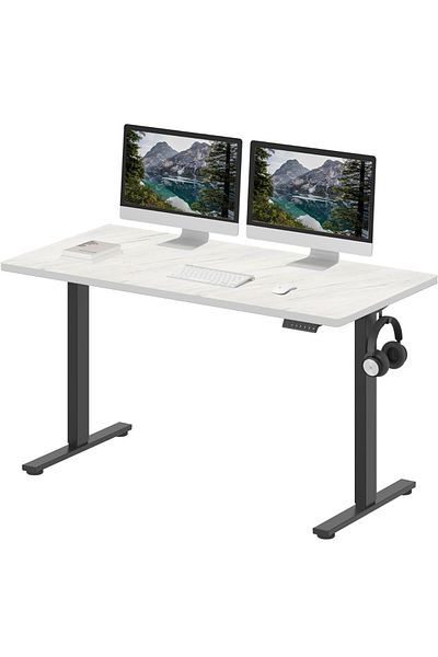 Mahmayi Flexispot 140 x 75cm Electric Standing Desk, Height Adjustable Workstation Desk - Levanto Marble