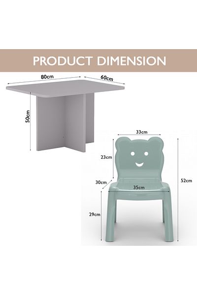 Mahmayi CH01 Ergonomic Child Desk(80X50) Light Grey with 4 X CHC1 Child Plastic Chair Combo