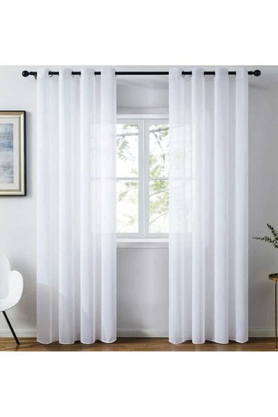 OEM Set 2 x Perdea Voal 1000, alb, cu inele auriu antic, 3 m x 2.50 m