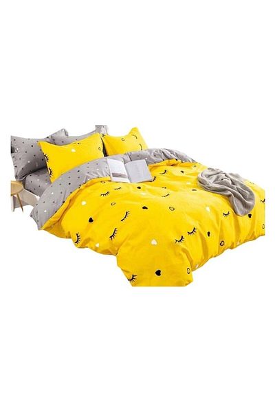 OEM Set de lenjerie de pat elegant pentru 1 persoană, 4 piese, plasă fină din bumbac, multicolor