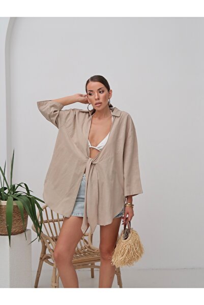 Paw Garage Women's Linen Single Tie Pareo Shirt