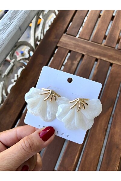 Gözde Tasarım Butik Women's Blue Color Mother of Pearl Imported Special Design Flower Earrings