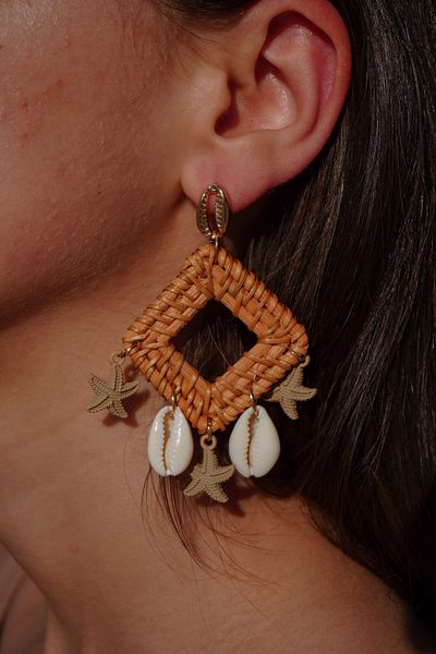 Rumon Charm Detailed Straw Earrings