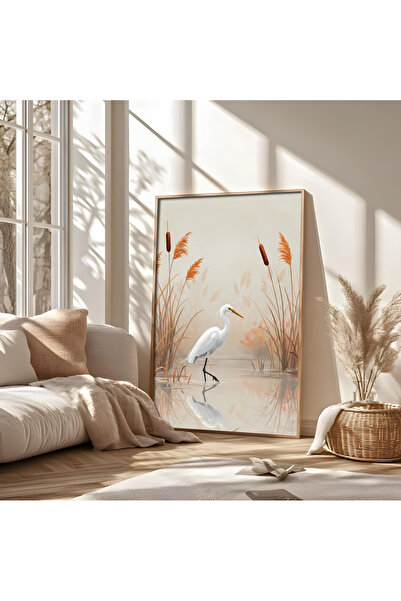 alphobitasarım Sazlıklar ve Beyaz Balıkçıl Kuşu - Tekli Tablo