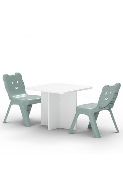 Mahmayi CH01 Child Desk White(60X60) with 2 X CHC1 Child Plastic Chair Light Grey Combo