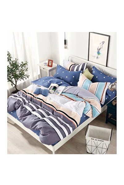 OEM Lenjerie de pat, 4 piese, bumbac finet, multicolor, 155x230cm, 2 Fete de perna