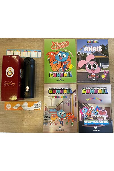 Galatasaray Lisanslı 500 ml Çelik Termos ve Lisanslı Gumball Boyama Kitabı 4 Adet 16 Syf'lık+Sezgiatore Ayraç C