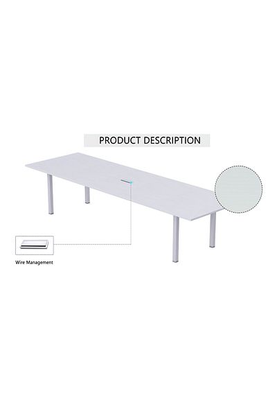 Mahmayi Meeting Table Conference Table with Wire Management & Metal Legs-6 Seater, U-Leg (White)