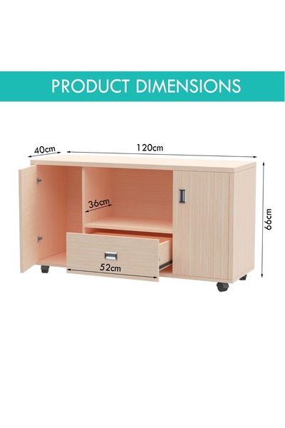 Mahmayi Melamine Side Extension Wooden Cabinet With Shelves Drawer- 60Cm X 120Cm X 40 Cm (White) (Oak)