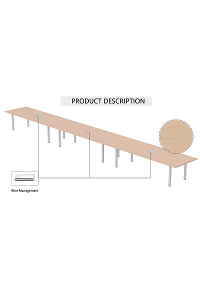 Mahmayi Meeting Table Conference Table with Wire Management & Metal Legs-14 Seater, U-Leg (Oak)