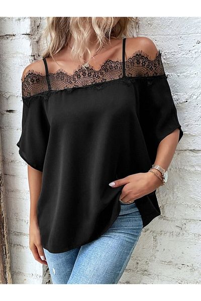 civetta Women's suspender lace janjan crepe blouse