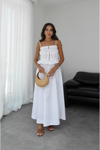 Havoş White Gipeli Tie Blouse Skirt Set