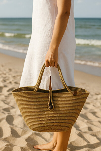 Efuliz Home Τσάντα παραλίας από άχυρο γιούτα, καθημερινή τσάντα ώμου με μακριά λαβή, χειροποίητη τσάντα φυσικής τάσης
