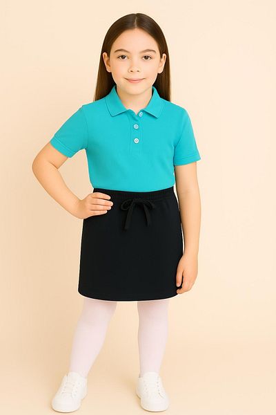 BAGİSTA BUTİK Black Ribanabel Shorts Skirt Turquoise Polo Neck Short Sleeve