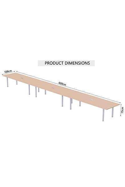 Mahmayi Meeting Table Conference Table with Wire Management & Metal Legs-14 Seater, U-Leg (Oak)