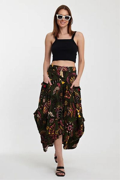 Hazinedan Women's Pocket Tassel Ethnic Shalwar Look Skirt with Elastic Waist