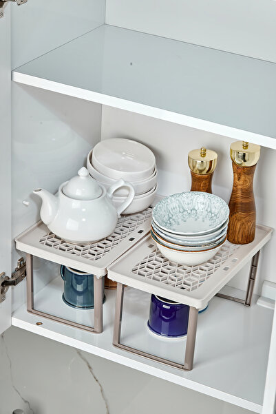 NY HOME رف رايزر - منظّم خزانة كريمي 2 قطعة