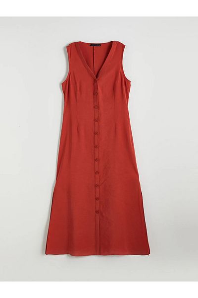 LC Waikiki Orange V-Neck A-Line Modal Blend Dress -Akrglobal-