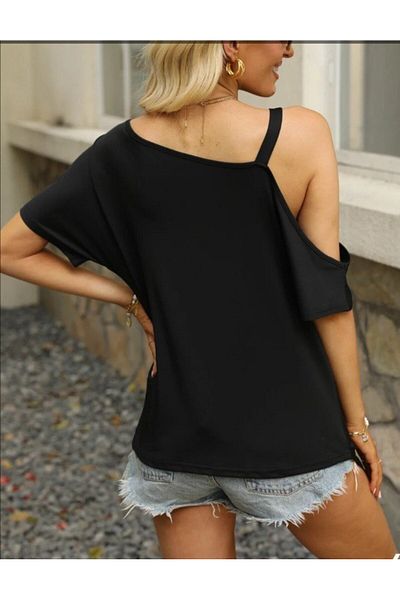 JANES Women's One Shoulder Open Buckle Detailed Viscose Blouse