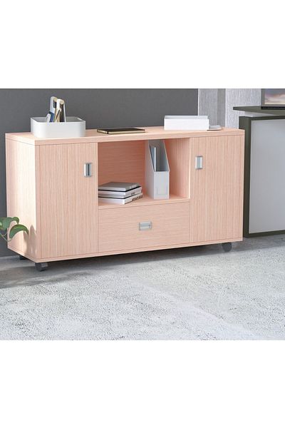 Mahmayi Melamine Side Extension Wooden Cabinet With Shelves Drawer- 60Cm X 120Cm X 40 Cm (White) (Oak)