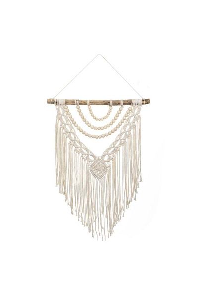 TOPI TOY Accesoriu decorativ de perete, macrame, ecru, cu franjuri, 53 × 65 cm