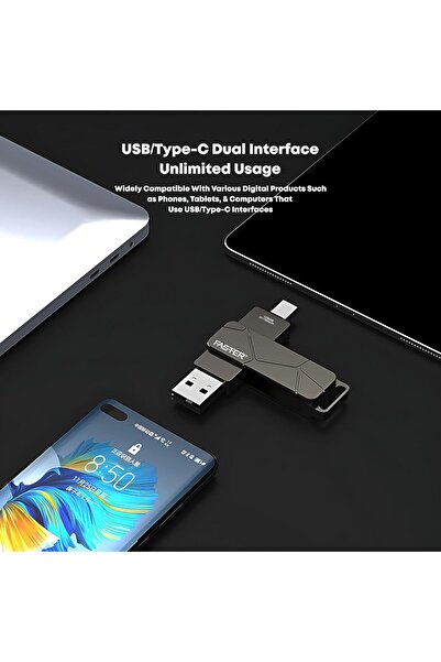 Faster 256GB Type-C Flash Drive, 2-in-1 OTG USB 3.1 Dual-Port Memory Stick