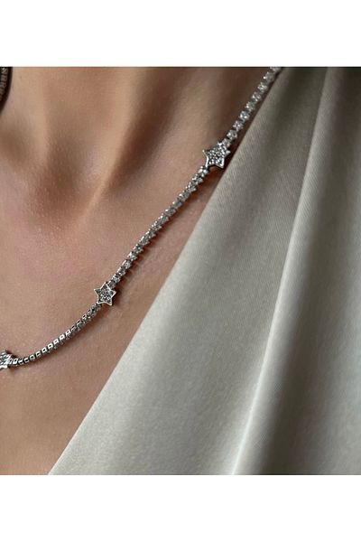 İNN JEWELLERY Steel Necklace Tarnish-Free Antiallergic Silver Color Star Figured (2 Years Importer Guaranteed)