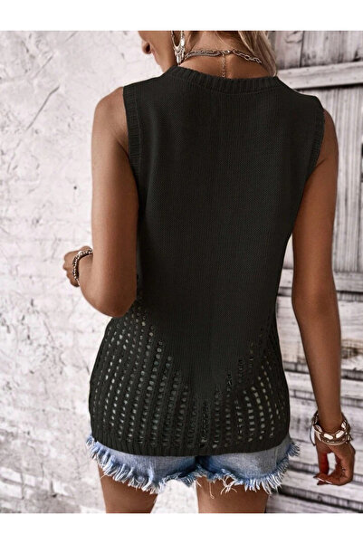 Viyamo Women's Sleeveless Cycling Flames Openwork Detail Knitwear Blouse