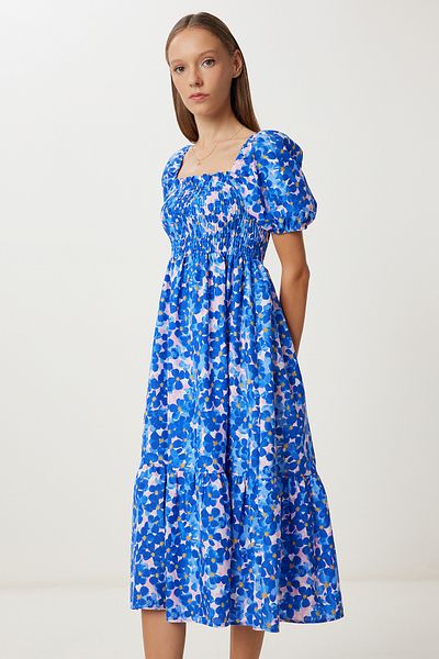 Lovelyİstanbul Rochie țesută cu mâneci balon LFG0076 ALBASTRU ROZ