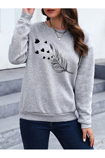 Framgan Hanorac oversize unisex pentru femei, cu imprimeu FEATHER, cu guler t...