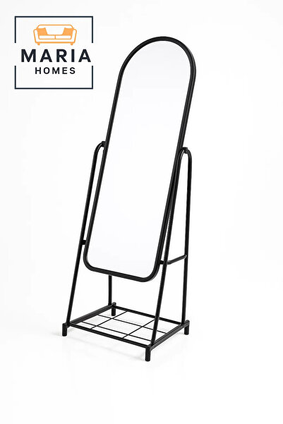 MARIA HOMES مرآة بيضاء مقوسة كاملة الطول بإطار متحرك ورف تخزين