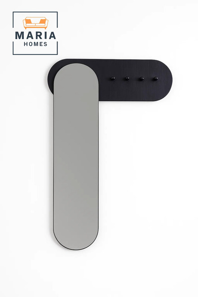 MARIA HOMES مرآة حائط على شكل كبسولة ولوحة خطاف سوداء مدمجة