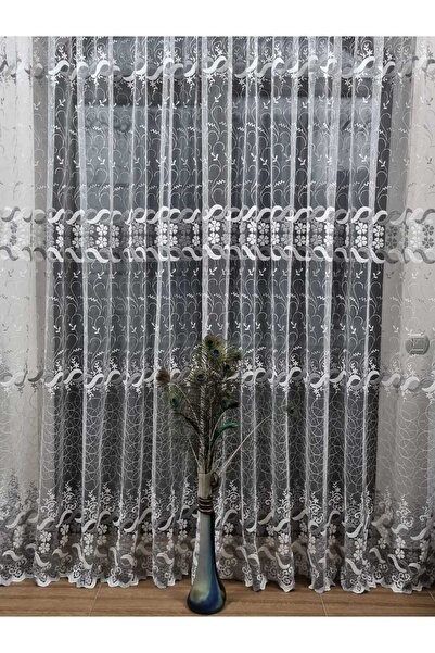 Mastel Perdea brodata alb-gri model BR6 confectionata cu rejansa